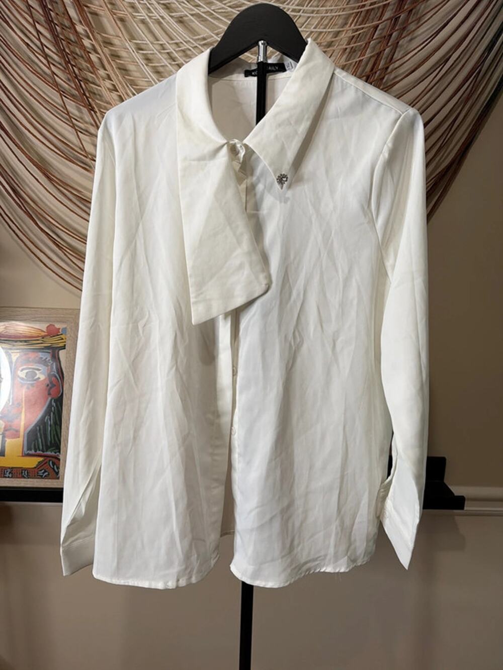 3 for $9 Koandaily xl white button up shirt with rhinestone and tie unique 2154